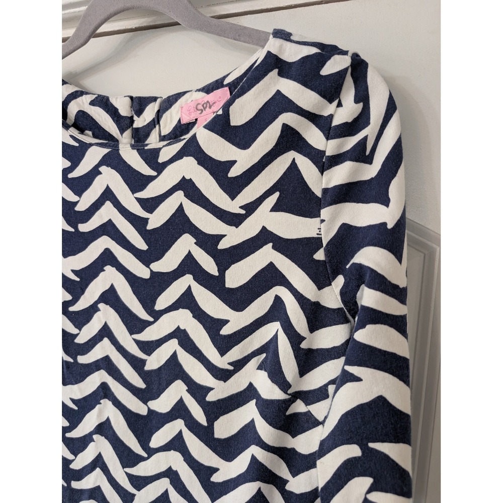 Lilly Pulitzer I got lucky‎ bird Charlene Shift Dress Small navy white chevron - Picture 2 of 7
